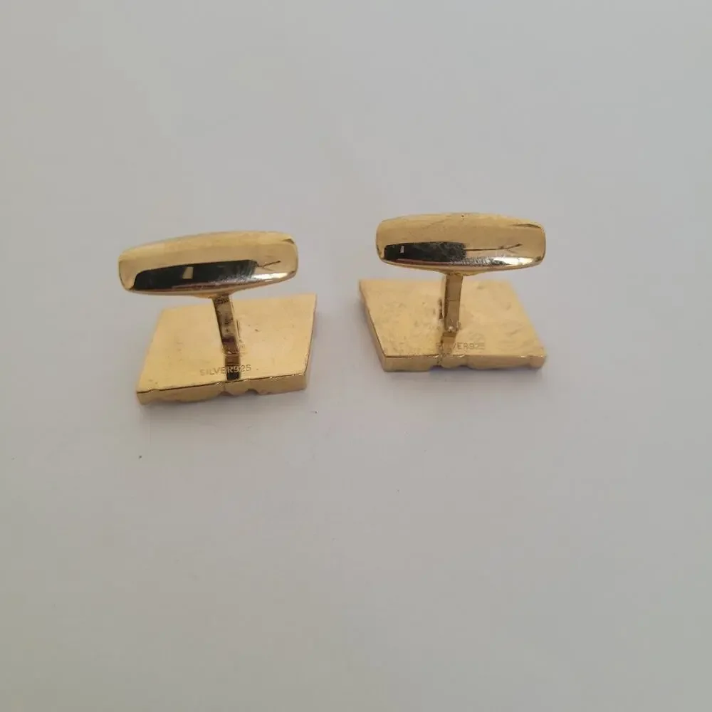 Yves Saint Laurent YSL Gold Tone Silver 925 Logo Cufflinks Designer Retro